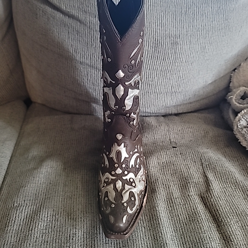 Brown and White Women's Western Boots